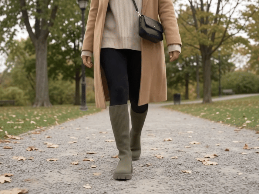 Les bottes Calinia vertes portées au parc