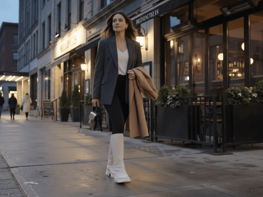 Les bottes Calinia blanches portées en ville